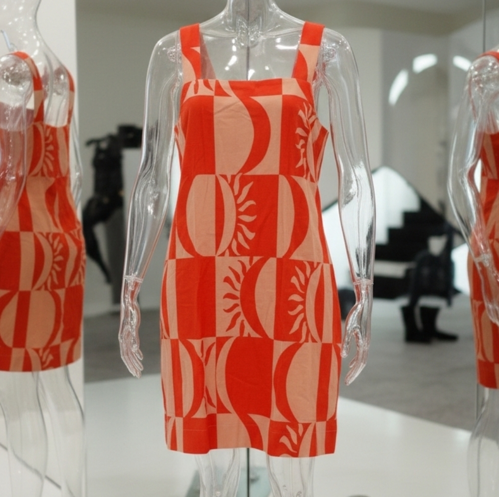 Boho XL Sundress Dopamine Weekend Cotton Retro Sun Print Shift Pockets New